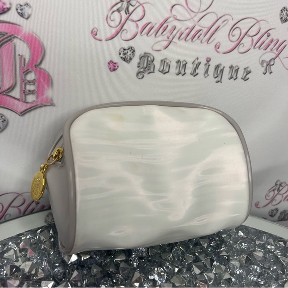Christian dior makeup bag small white stripe shimmer pattern grey gold hardware - Picture 7 of 9